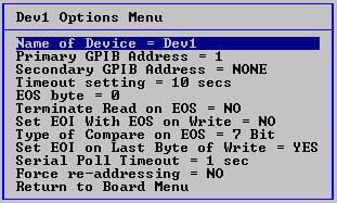 For example: board = ibfind ("GPIB0"); dev = ibfind ("VoltMeter"); ibwrt (board,"ab",3); ibwrt (dev,"ab",3); // Board level options in effect // VoltMeter devices options in effect To view or edit