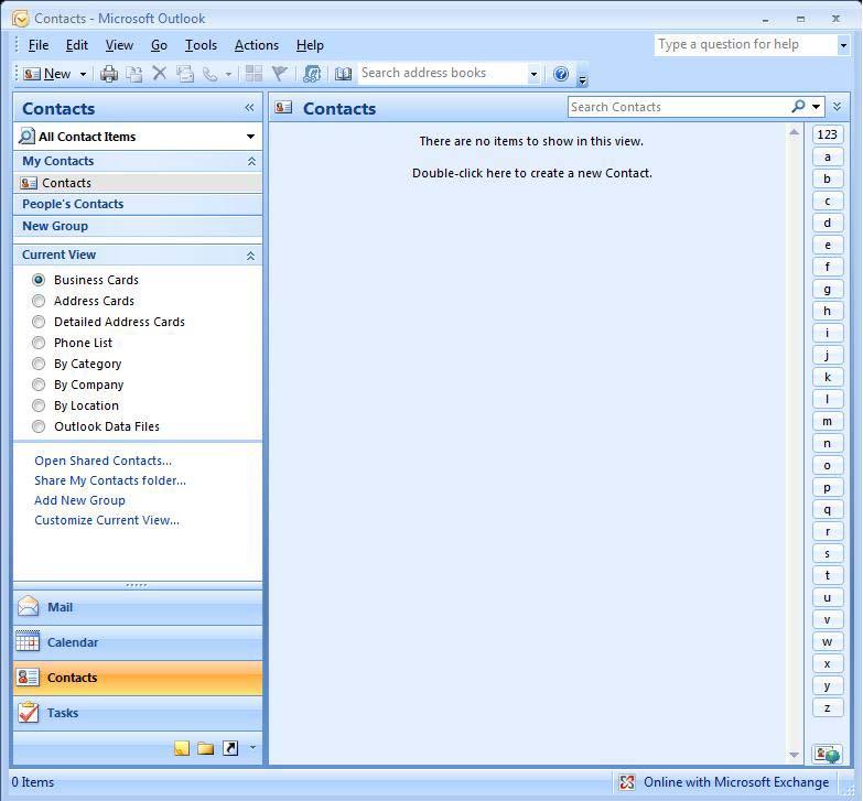 Contacts Exercise 1: Creating a New Contact 1. Click Contacts in the Navigation Pane. The contents of the Contacts folder are displayed in the Display Pane. 2.
