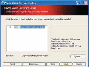8 Carefully read the Power Vision software license agreement, check the accept box, and click Next to continue. To install the Power Vision software, you must accept this agreement.