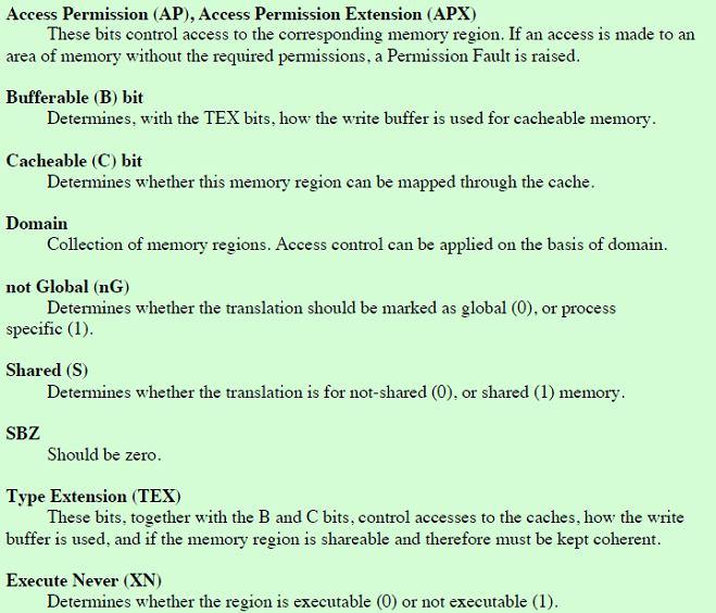bits 0,1 and 18 determine the descriptor type ARM Memory Management Parameters [1:0]=00 unmapped address, access generates translation fault [1:0]=01 entry is physical address of level 2 page table