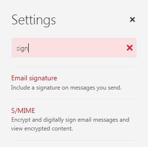 Mail Settings: Signature Click gear, and search signature in settings search