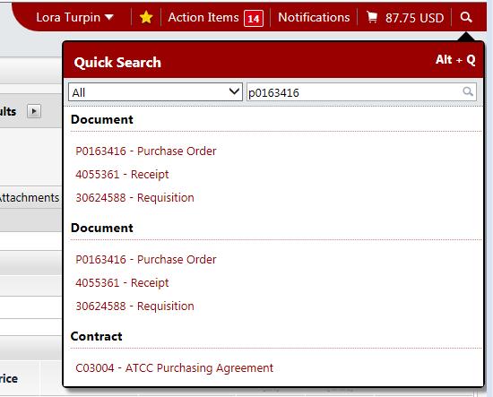 Review Receiving Receipts by Purchase Order When you search by the purchase order the Search Tool will