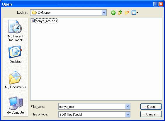 3) The [Open] dialog box will appear. Specify the sanyo_rco.eds file in the save-in location.