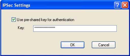IPSec Settings Authentication Window Step 17. Click OK to go back to the Sign-on window.
