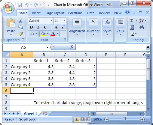 The chart will be inserted, and an Excel sheet will appear for entering your