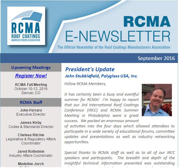 RCMA E-Newsletters September 2016 Distribution: 257 Open Rate: 36%
