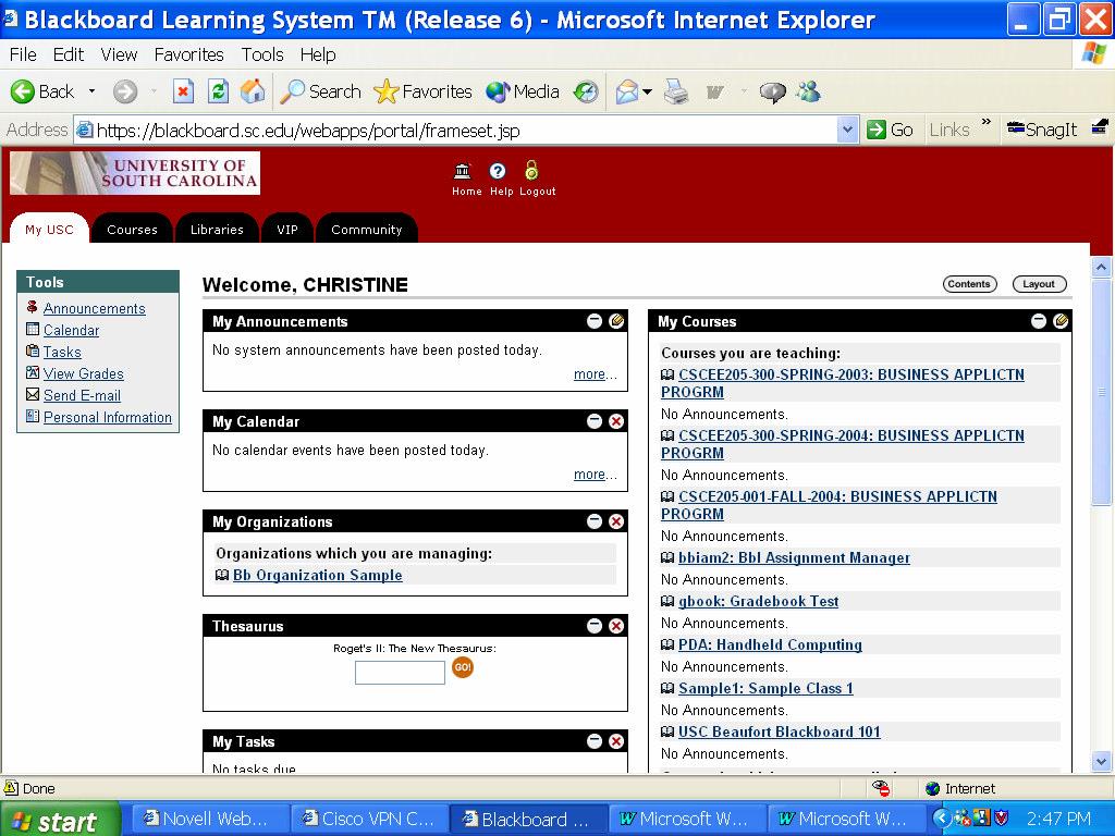 on the "My USC" page. To get a more descriptive list of your courses, click the Courses tab at the top of the screen.