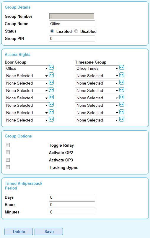 11.3 Create a User group. Select User Groups menu and choose available user group Assign a unique name to the user group (e.g. Finance department, Cleaners) Enable user group Assign door group and Time zone Save changes 11.