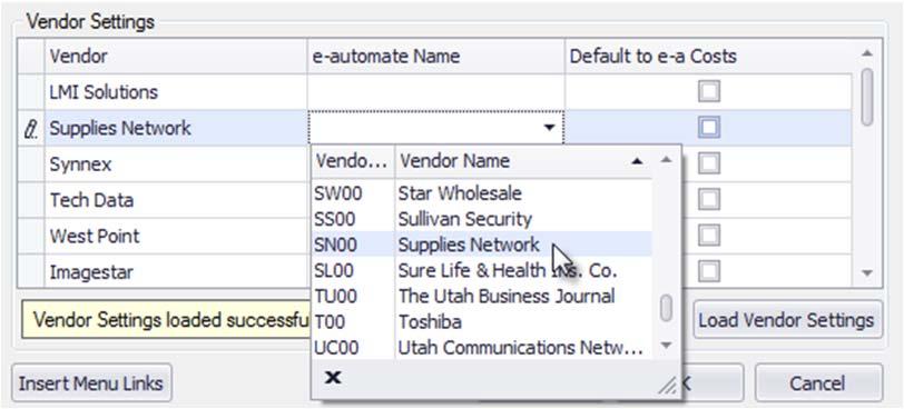 5. To add the PO Processor option to the right-click menu in the Sales Order and Purchase Order consoles in e-automate, click [Insert Menu