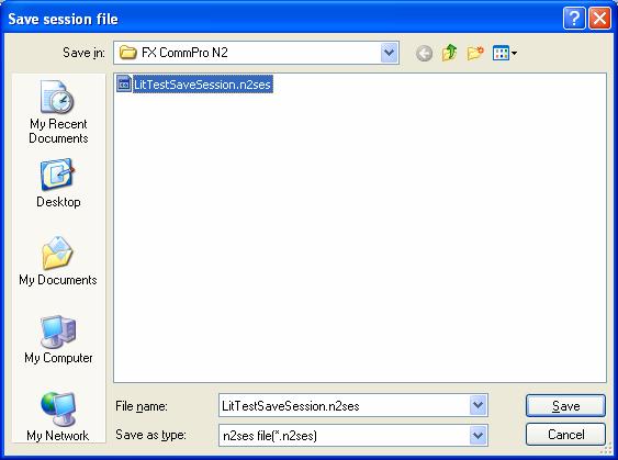 FX Tools Software Package FX CommPro N2 User s Guide 55 Saving a Session When you save the session you save the connection settings, the devices that were scanned, and the watch view.