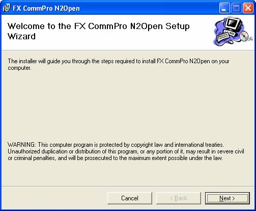6 FX Tools Software Package FX CommPro N2 User s Guide Figure 2: FX CommPro Installation Wizard 4. Click Next.