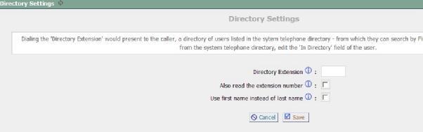 * Directory Extension: Extension to dial for accessing the Name Directory * Read Extension number: In