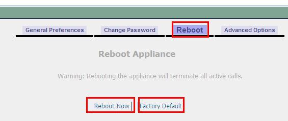 Reboot: to reboot unit or set unit to factory configuration. 5.21.