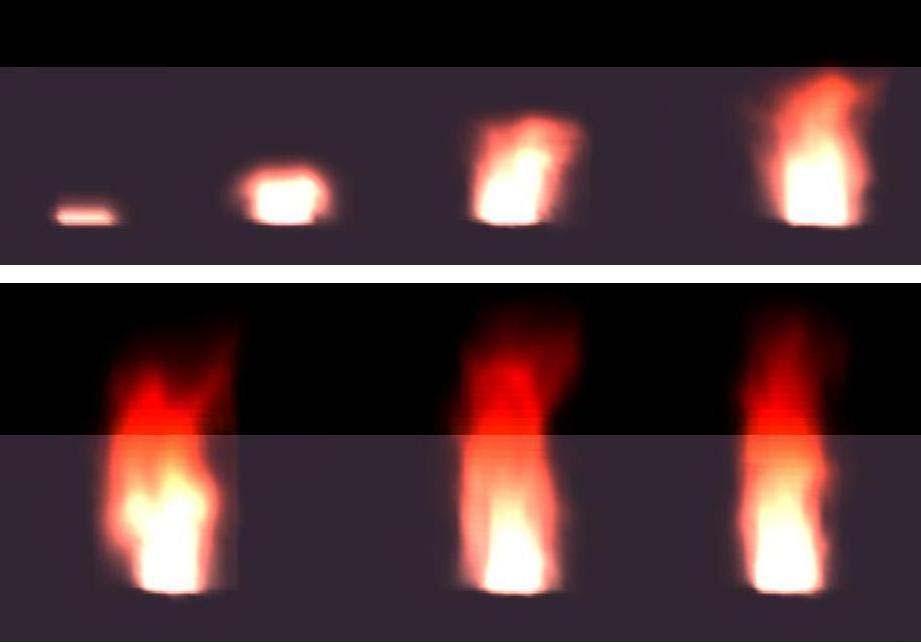 Figure 10: Animation of fire in 2D When we first started to work in 3D, we ran into a problem of getting a realistic shape of the fire as the forces applied to the sources were constant.