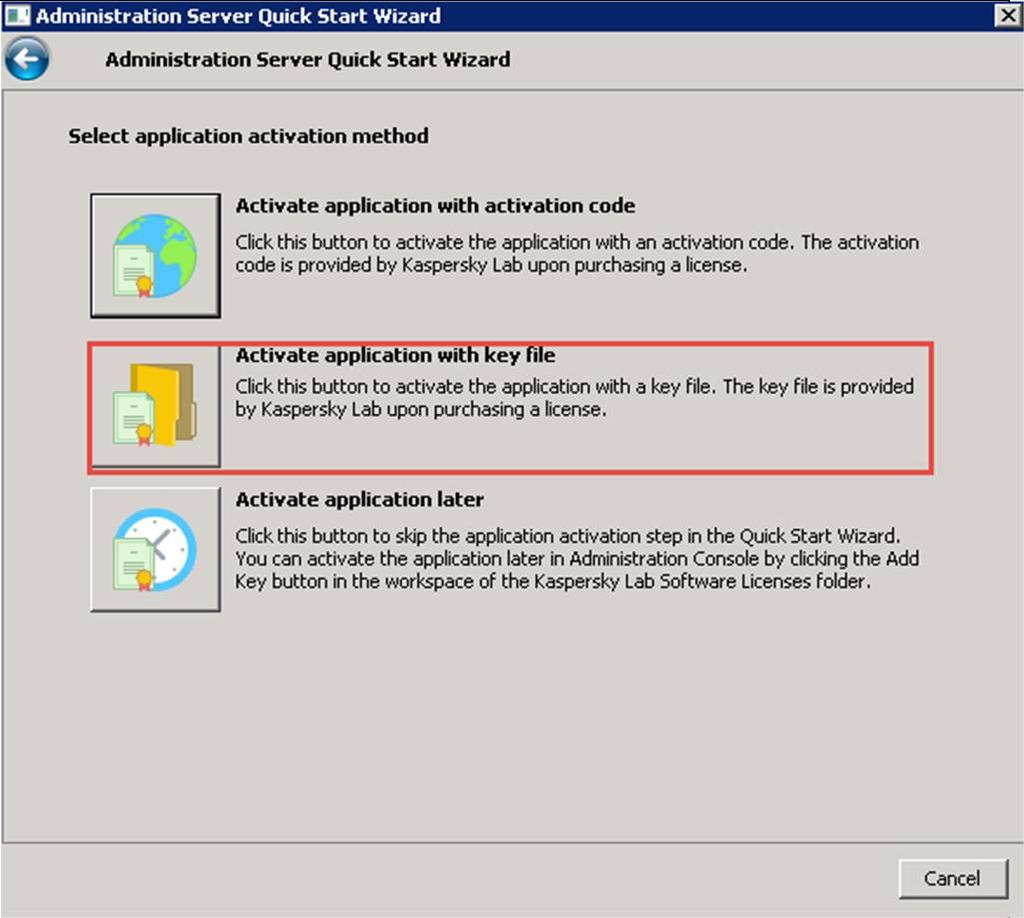 Chọn Activate application with key file để kích hoạt key cho