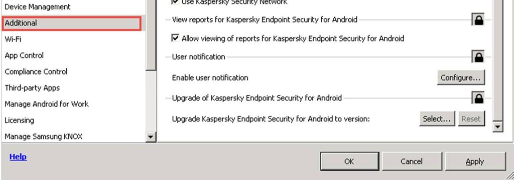 bỏ chọn tại Allow removal of Kaspersky Endpoint Security for