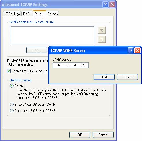 TCP/IP Settings Windows Internet Name Service (WINS) Enables Windows network names to be resolved to IP addresses (like DNS