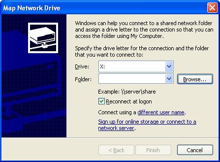 letter to a shared drive or folder Windows 2000 allows you to add