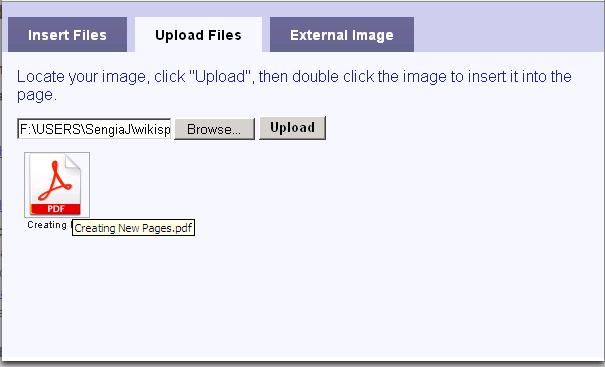 Upload Files 1. At the top of your wiki page click on Edit This Page. 2. Click on the Insert Images and Files Icon. 3.