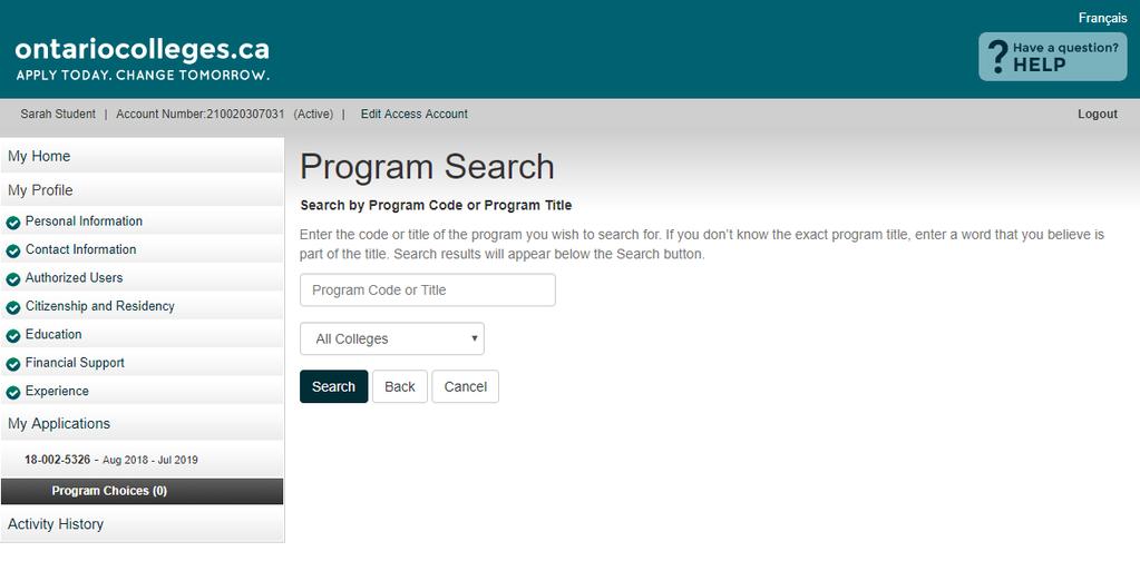 Program Choices Program Search Enter the code or title of the program you wish to search for.