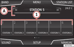 Audio and Media Mode Radio Mode RADIO main menu Fig. 9 RADIO main menu Fig. 10 Radio mode: station list (FM). table on page 2 Audio and Media Mode Press the MENU infotainment button Fig.