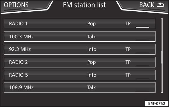 RADIO main menu function buttons 1 BAND STATION LIST MANUAL VIEW SETUP / To change the group of memory buttons slide a finger over the memory buttons from left to right or vice-versa Allows you to