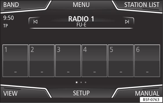 Audio and Media Mode Digital radio mode (DAB, DAB+ and audio DMB)* Fig. 12 Display of memory buttons in DAB mode. Fig. 13 Display of station information in DAB mode.