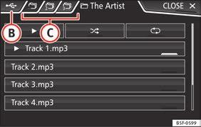 20 Media mode: list of folders on a media source. the track list. The track that is currently playing is highlighted Fig. 21. Search through the track list and press the desired track.