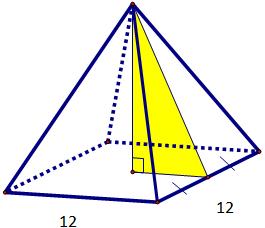 4) Using the following cone, find: a) its lateral surface area b) its total surface area c) its volume 5) This pyramid has a square base with each edge = 12 cm. The height is 8 cm.
