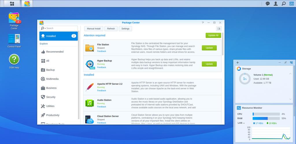 Synology app Installation 1. Download the package (.spk) from the link 2.