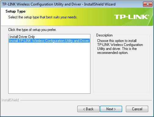 It is recommended to select Install TP-LINK Wireless Configuration
