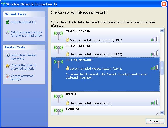 The utility will display any available wireless networks in your area.