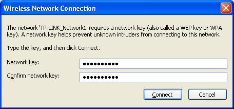 If the network is security-enabled, you will be prompted to enter the key as shown below.