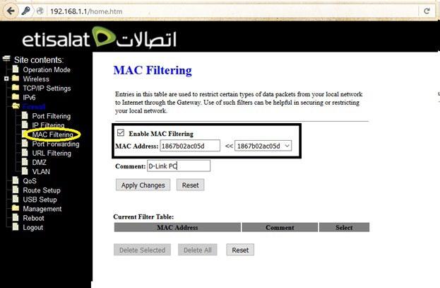 MAC Address: Select the MAC address of the device that you want to