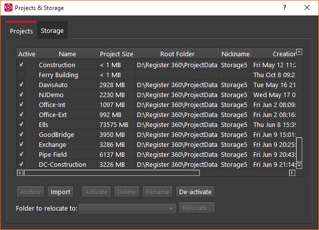 In this view, you can see all the projects that you have stored in your Project storage.