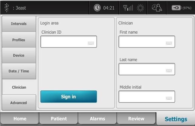 Clinician login screen Optional clinician login screen restricts access to protected health information. You can sign in to the monitor in two ways: 1.