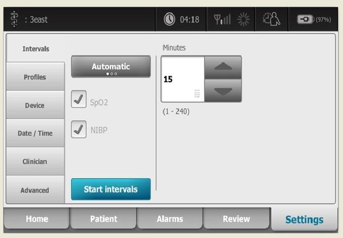Setting up Automatic Interval SpO 2 : Automatic Toggle the intervals mode