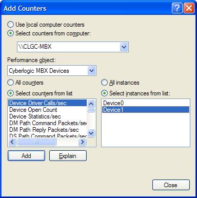 3. Choose a counter and the MBX device, and then click