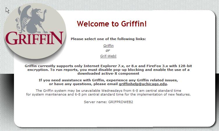 The University of Chicago Alumni Relations and Development 2. Select the Grif-Webi link. 3.