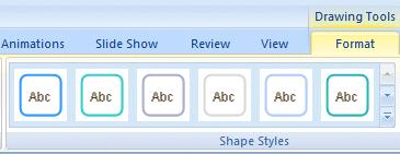 We clicked the Drawing Tools Tab then clicked the More arrow to the lower right of the Shape Styles Group.