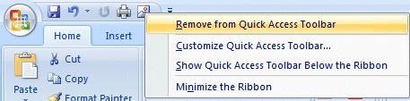 Quick Access Toolbar In the upper left corner to the right of the Microsoft Office Button - you will see an area called the Quick Access Toolbar (image on left).