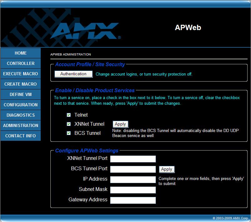 Customizing the Site The APWeb site can be customized in several different ways. This section covers customizing the site name, access to product services, and bootup operations.
