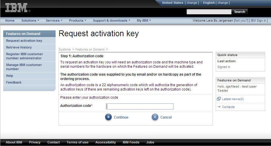 4. On the Welcome page, select Request actiation key from the left naigation pane. 5.