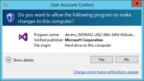 8. Click Yes to the User Account Control dialog. 9. When prompted, log in using your Microsoft account. Click Close once your developer license has been acquired.