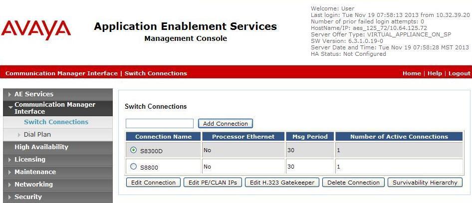 6.4. Administer H.323 Gatekeeper Select Communication Manager Interface Switch Connections from the left pane.