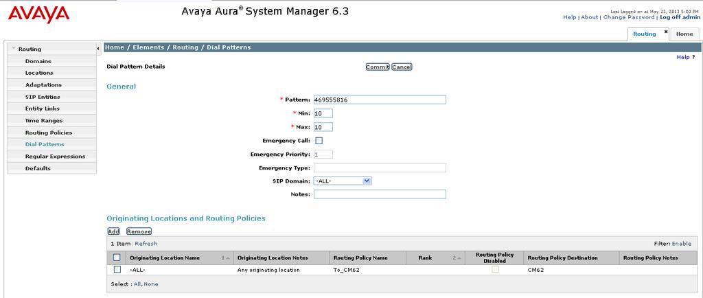 6.8. Add Dial Patterns Dial Patterns are needed to route calls through Session Manager.
