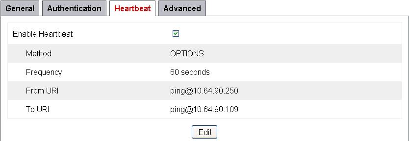 If SBC sourced OPTIONS are configured, the Heartbeat tab for the asm63 server profile will appear as shown below: If