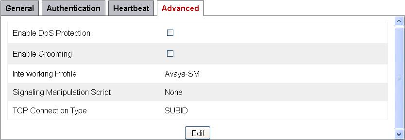 If editing an existing profile, select the Advanced tab and click Edit.