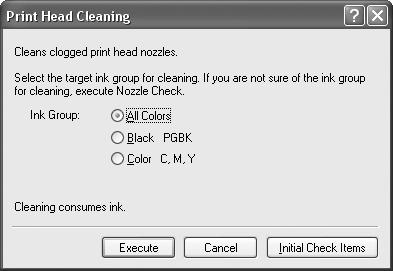 Print Head Cleaning Clean the Print Head if lines are missing or if white streaks appear in the printed nozzle check pattern. Cleaning unclogs the nozzles and restores the print head condition.