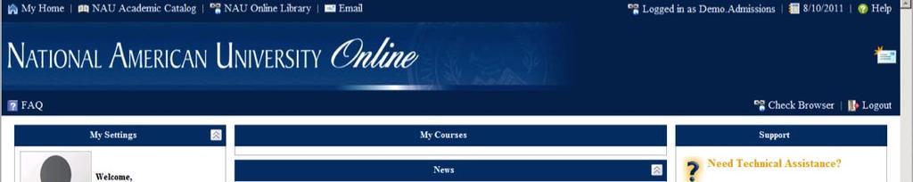 From this page, you will be able to navigate to your courses, set your preferences, view the Academic Catalog and more.